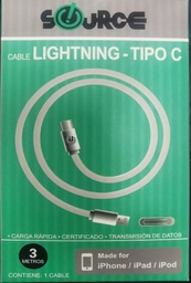 [1505150091469]  CABLE DE CONEXION Y CARGA TIPO C A LIGHTNING SOURCE 3M 