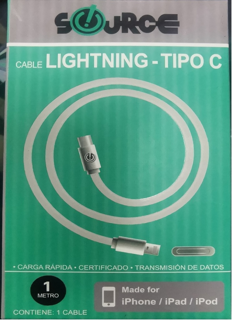  CABLE DE CONEXION Y CARGA TIPO C A LIGHTNING SOURCE 1M 